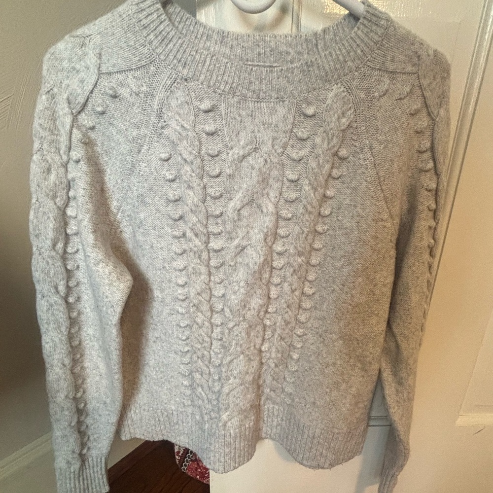 LOFT Light Gray Cable Knit Sweater